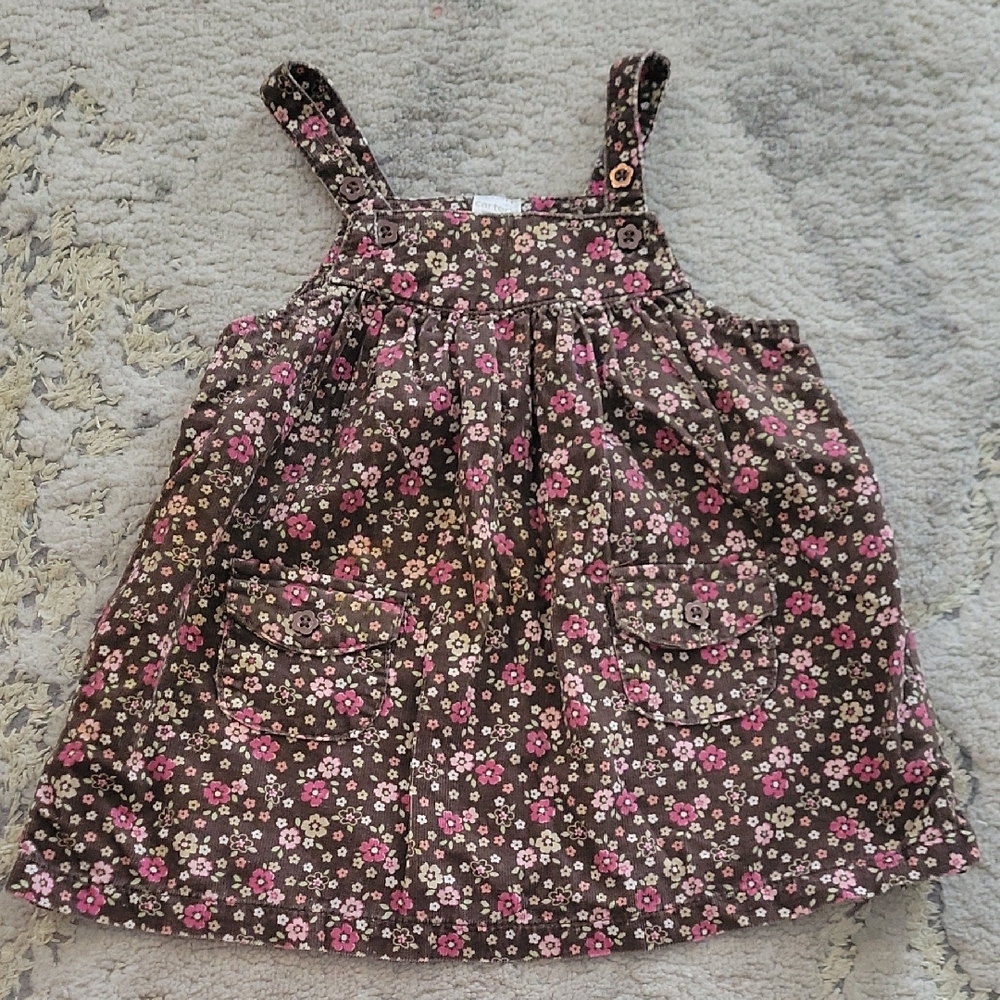 Carters Floral Brown Dress with Pink Accents 12 Months